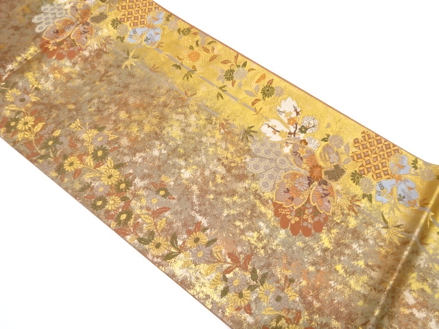 JAPANESE KIMONO / VINTAGE FUKURO OBI / WOVEN BAMBOO GRASS & FLOWER